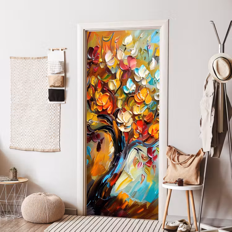 Deursticker - Boom - Abstract - Kleurrijk - Bloemen — 8