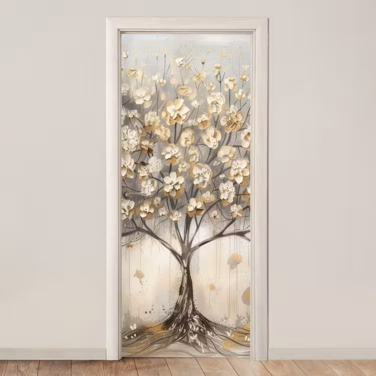 Deursticker - Boom - Beige - Goud - Verflook - Grijs — 1