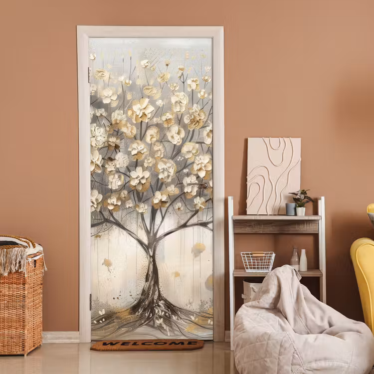 Deursticker - Boom - Beige - Goud - Verflook - Grijs — 2