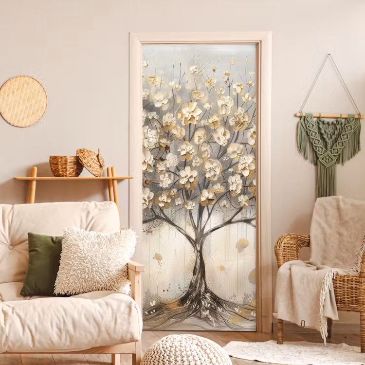 Deursticker - Boom - Beige - Goud - Verflook - Grijs — 4