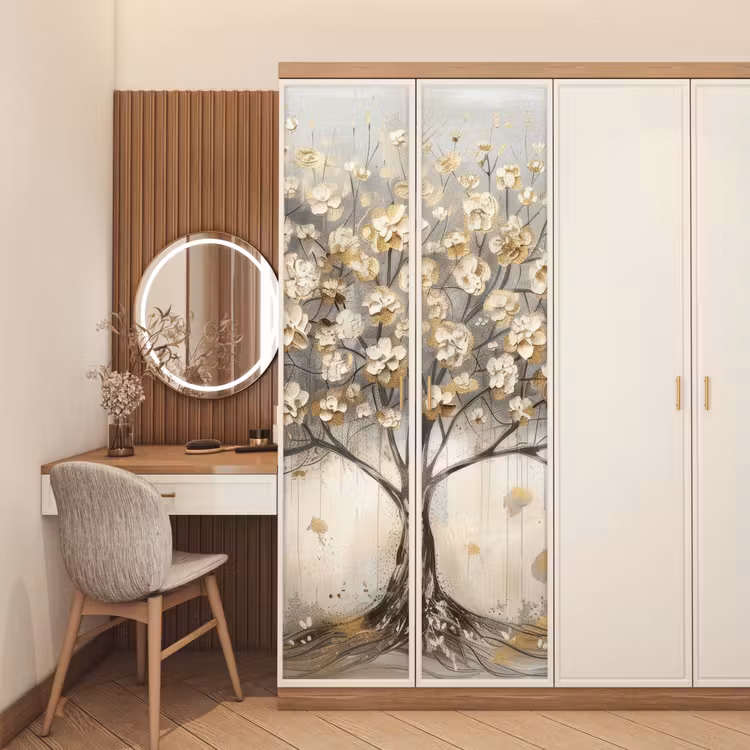 Deursticker - Boom - Beige - Goud - Verflook - Grijs — 5