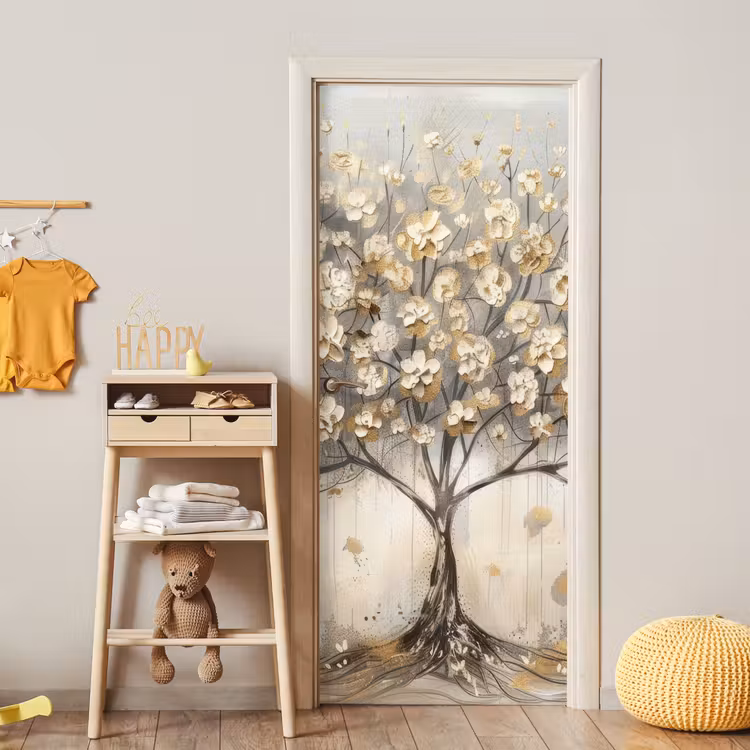 Deursticker - Boom - Beige - Goud - Verflook - Grijs — 6