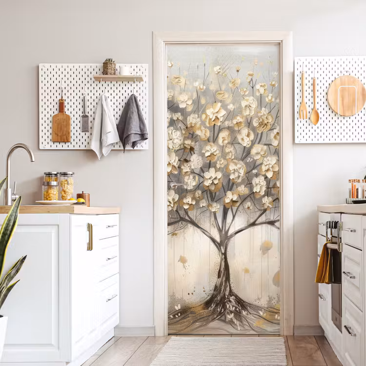 Deursticker - Boom - Beige - Goud - Verflook - Grijs — 7