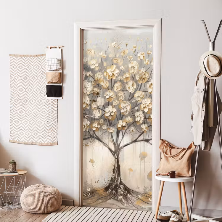 Deursticker - Boom - Beige - Goud - Verflook - Grijs — 8