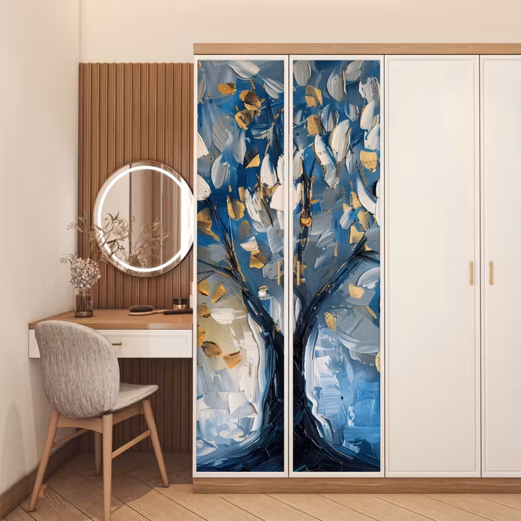 Deursticker - Boom - Blauw - Goud - Abstract — 5