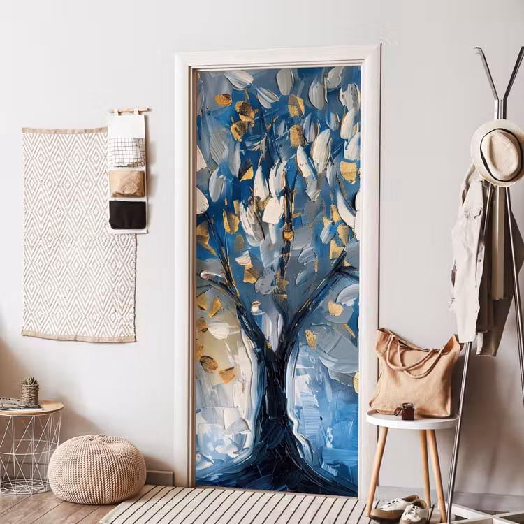 Deursticker - Boom - Blauw - Goud - Abstract — 8