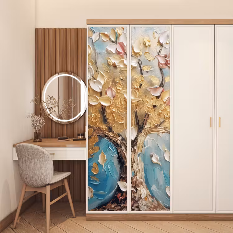 Deursticker - Boom - Blauw - Goud - Abstract - Modern — 5