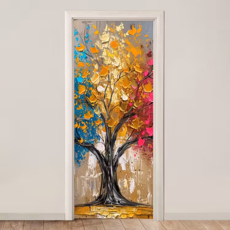 Deursticker - Boom - Kleurrijk - Grijs - Modern — 1