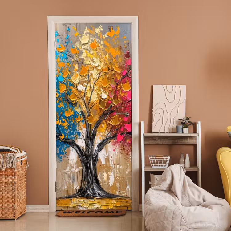 Deursticker - Boom - Kleurrijk - Grijs - Modern — 2