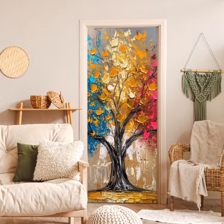 Deursticker - Boom - Kleurrijk - Grijs - Modern — 4