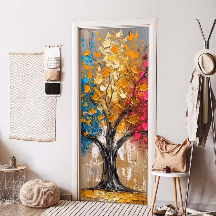 Deursticker - Boom - Kleurrijk - Grijs - Modern — 8