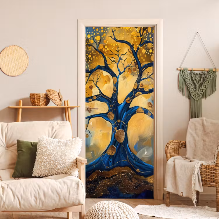 Deursticker - Boom - Levensboom - Blauw - Goud — 4