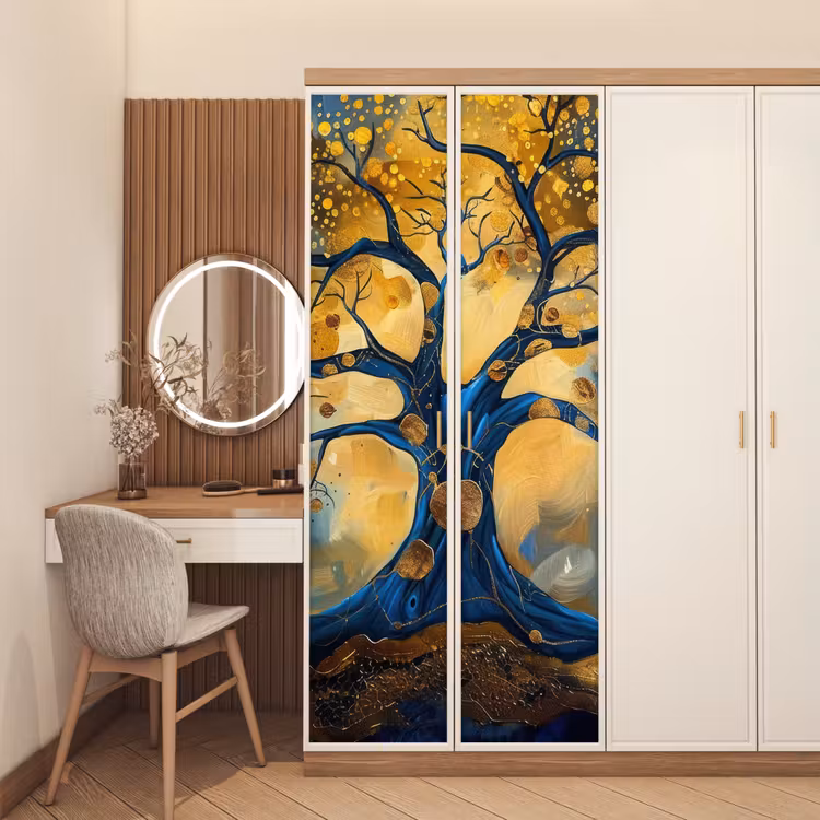Deursticker - Boom - Levensboom - Blauw - Goud — 5