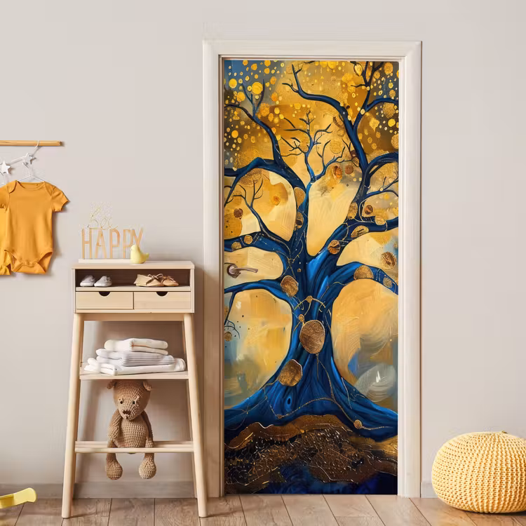 Deursticker - Boom - Levensboom - Blauw - Goud — 6