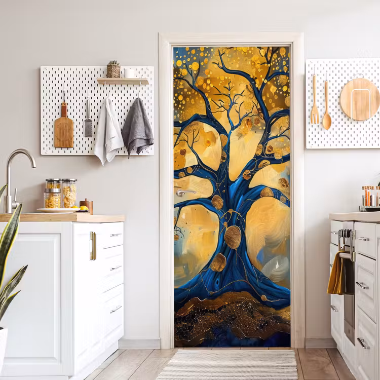 Deursticker - Boom - Levensboom - Blauw - Goud — 7