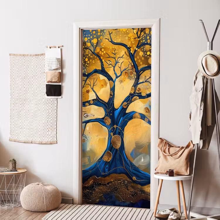 Deursticker - Boom - Levensboom - Blauw - Goud — 8