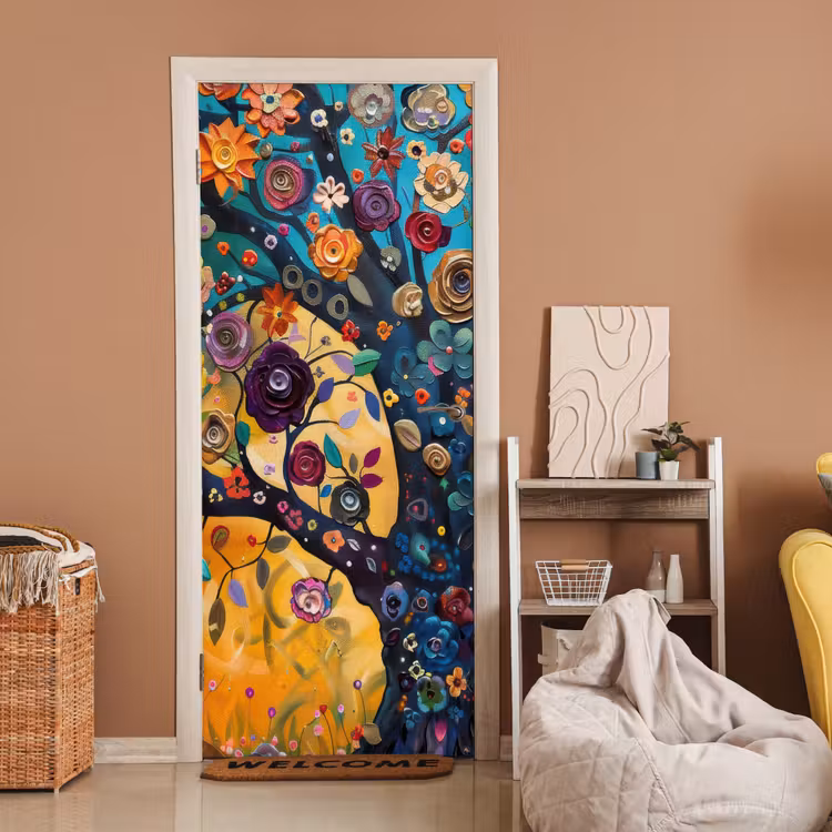 Deursticker - Boom - Levensboom - Kleurrijk - Bloemen - Modern — 2