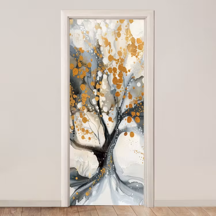 Deursticker - Boom - Modern - Abstract - Goud - Zwart - Wit — 1