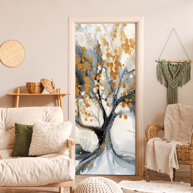 Deursticker - Boom - Modern - Abstract - Goud - Zwart - Wit — 4