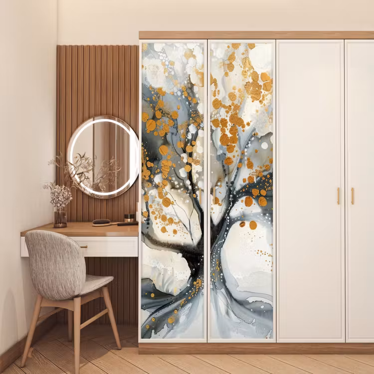Deursticker - Boom - Modern - Abstract - Goud - Zwart - Wit — 5