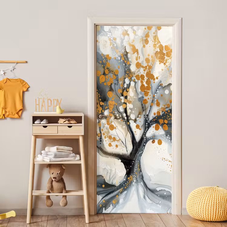Deursticker - Boom - Modern - Abstract - Goud - Zwart - Wit — 6