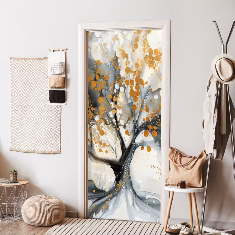Deursticker - Boom - Modern - Abstract - Goud - Zwart - Wit — 8