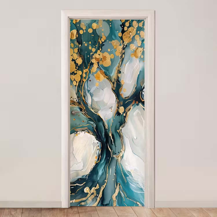 Deursticker - Boom - Modern - Verflook - Turquoise - Goud — 1