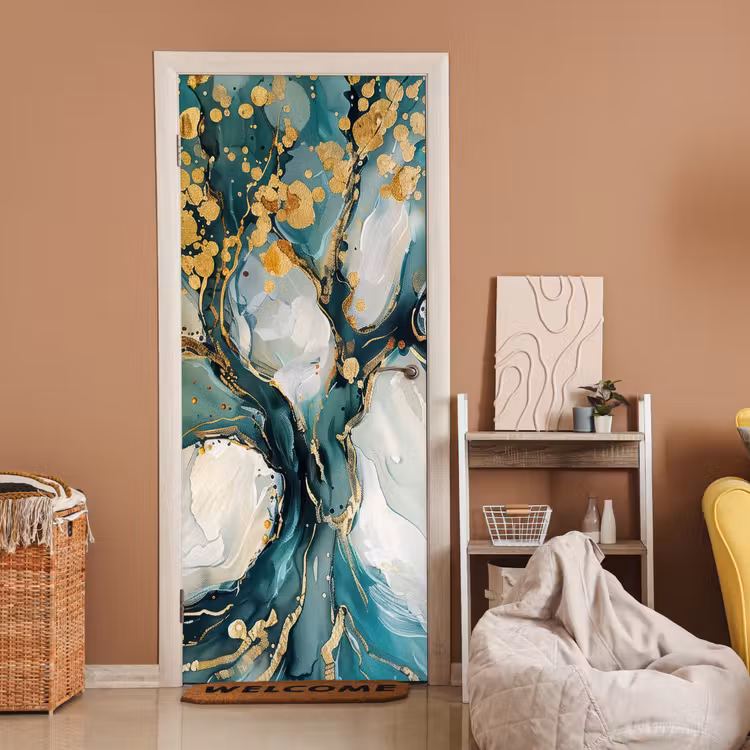 Deursticker - Boom - Modern - Verflook - Turquoise - Goud — 2