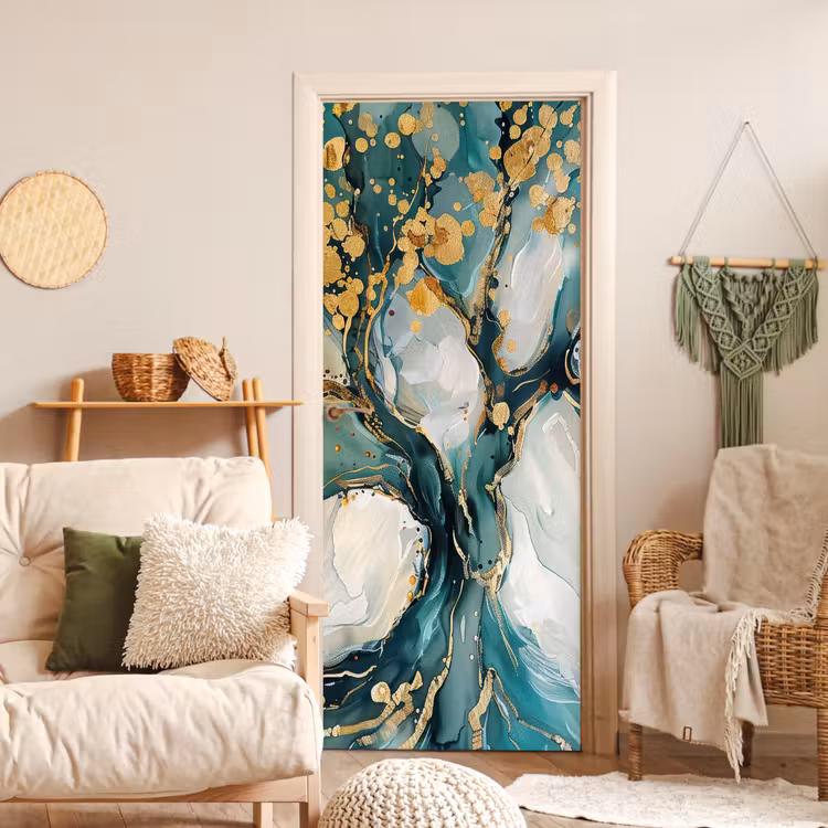 Deursticker - Boom - Modern - Verflook - Turquoise - Goud — 4