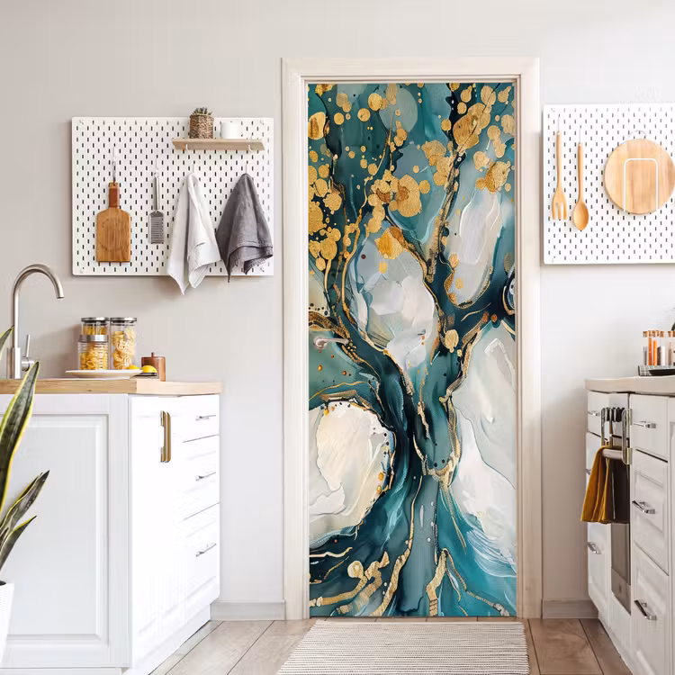 Deursticker - Boom - Modern - Verflook - Turquoise - Goud — 7