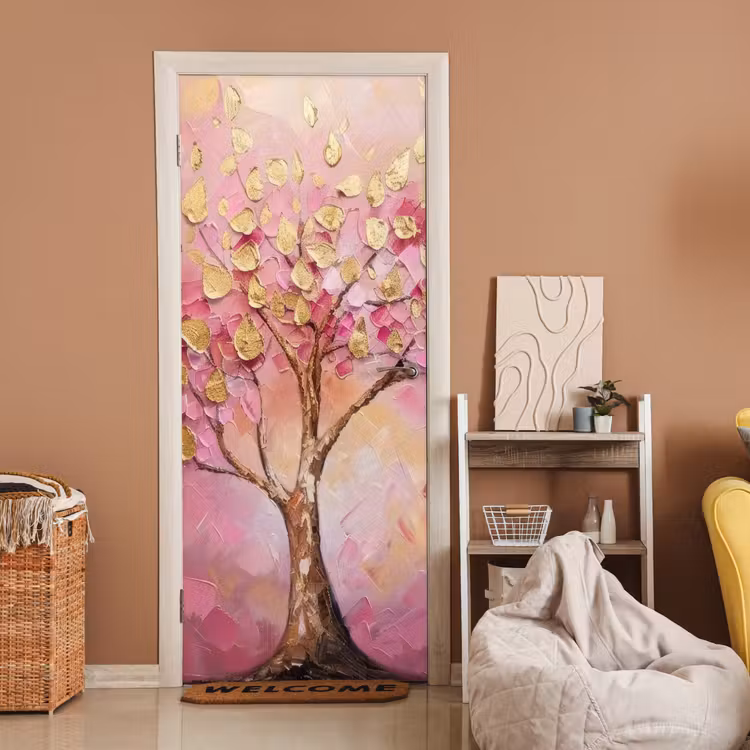 Deursticker - Boom - Roze - Goud - Modern — 2