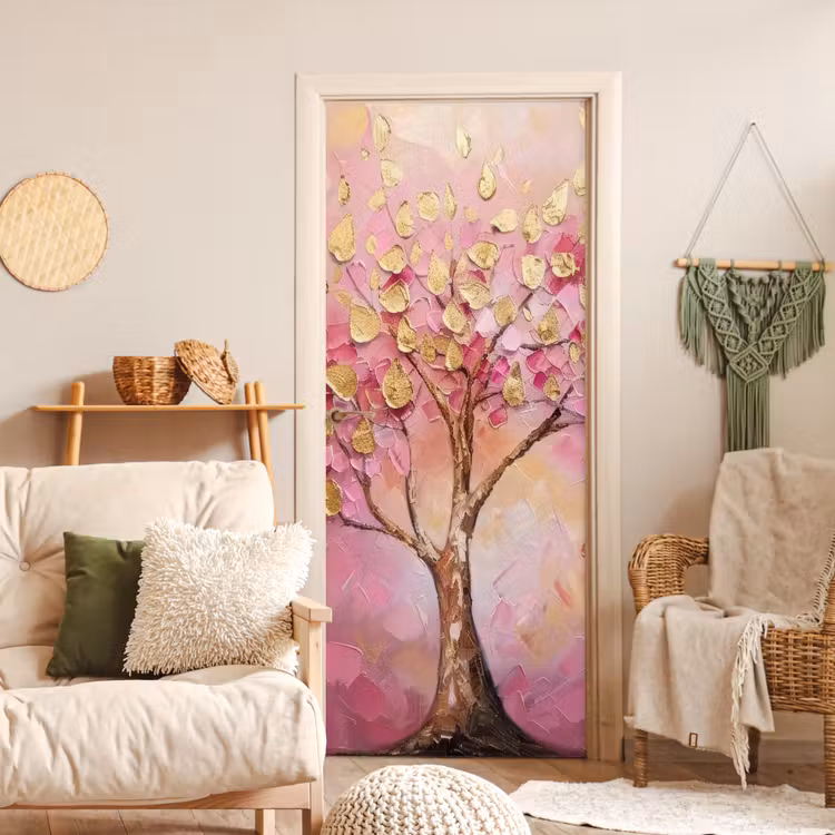 Deursticker - Boom - Roze - Goud - Modern — 4