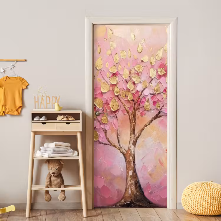Deursticker - Boom - Roze - Goud - Modern — 6