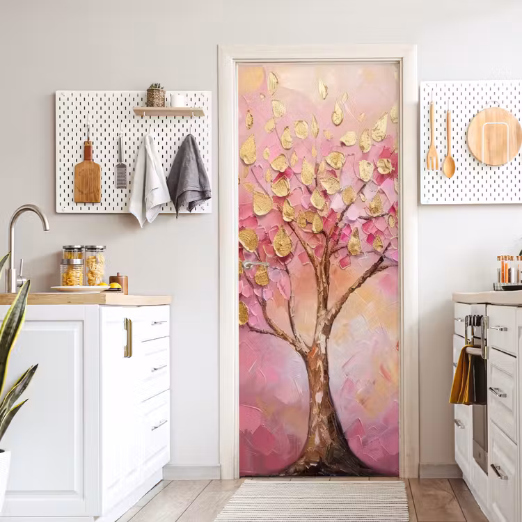 Deursticker - Boom - Roze - Goud - Modern — 7
