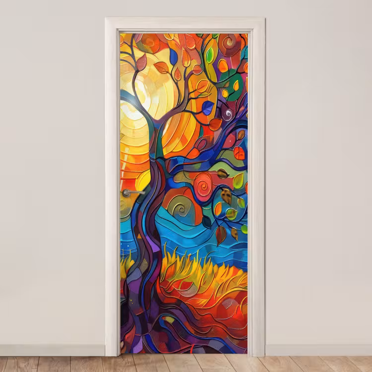 Deursticker - Boom - Zon - Verflook - Kleuren - Abstract — 1