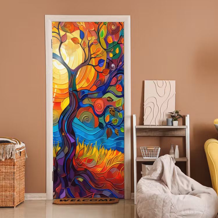Deursticker - Boom - Zon - Verflook - Kleuren - Abstract — 2