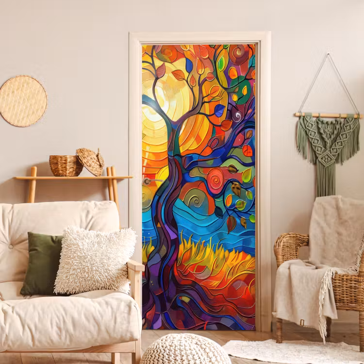 Deursticker - Boom - Zon - Verflook - Kleuren - Abstract — 4