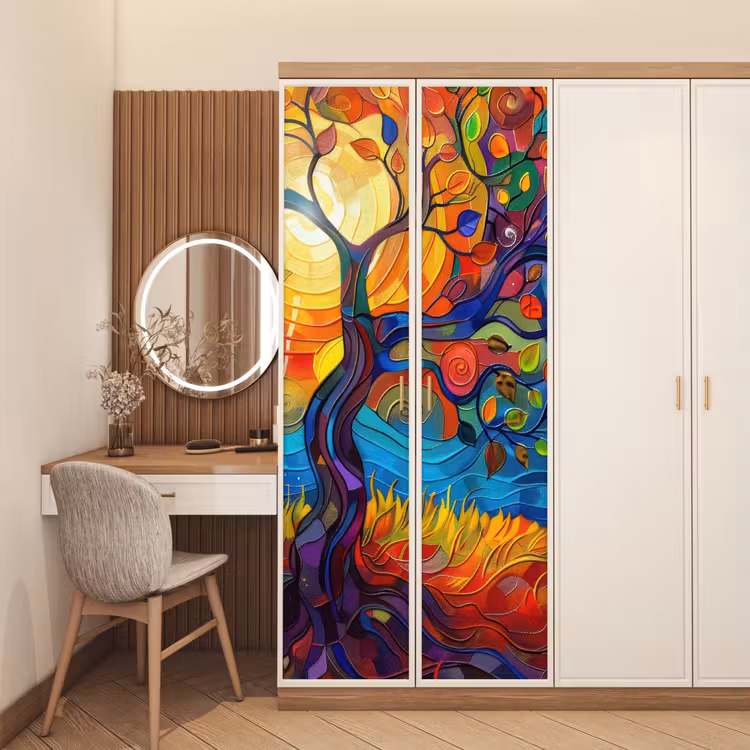 Deursticker - Boom - Zon - Verflook - Kleuren - Abstract — 5