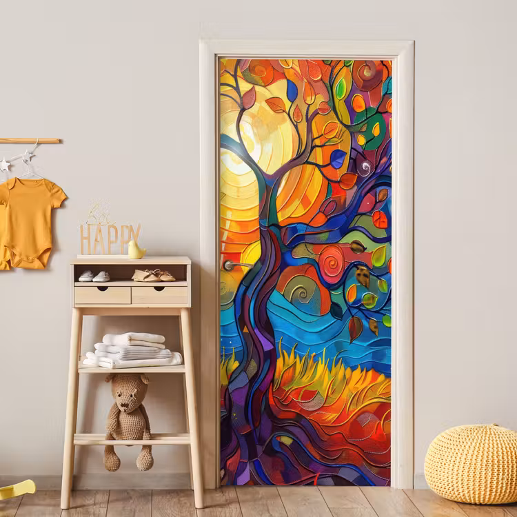 Deursticker - Boom - Zon - Verflook - Kleuren - Abstract — 6