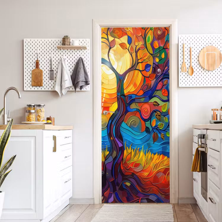 Deursticker - Boom - Zon - Verflook - Kleuren - Abstract — 7