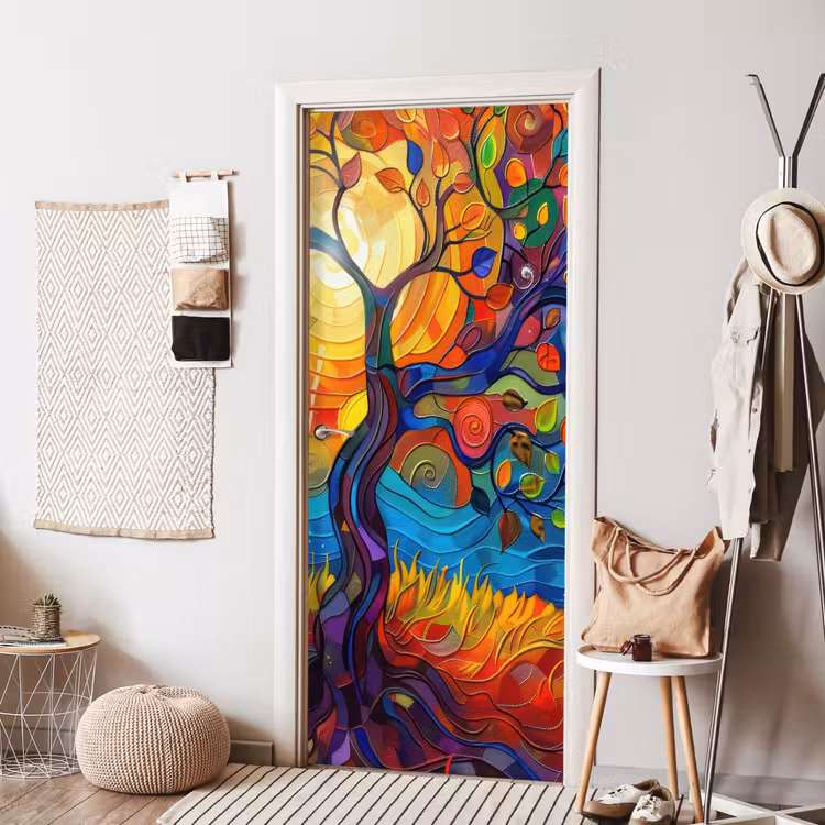 Deursticker - Boom - Zon - Verflook - Kleuren - Abstract — 8