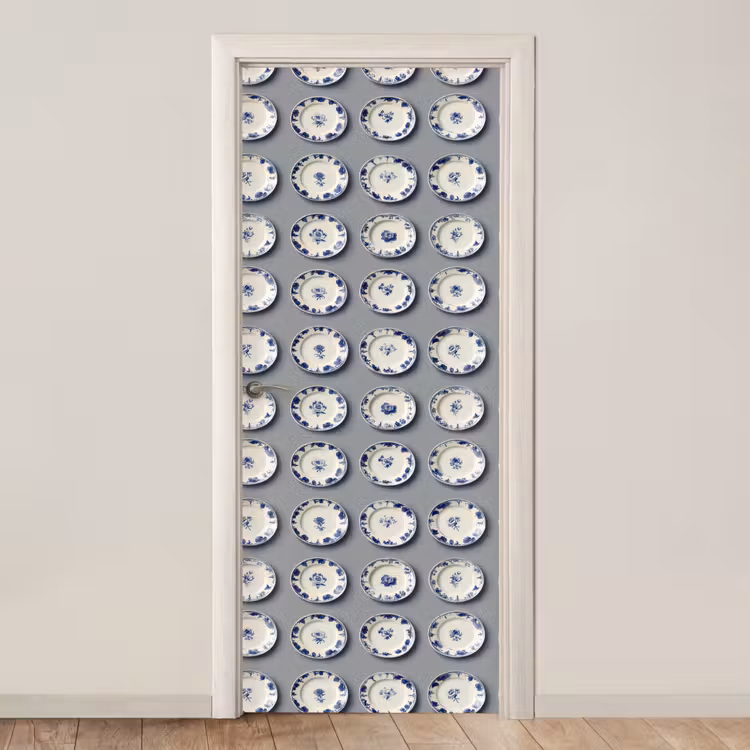 Deursticker - Borden - Bloemen - Blauw - Wit — 1