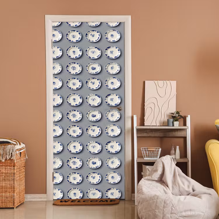 Deursticker - Borden - Bloemen - Blauw - Wit — 2