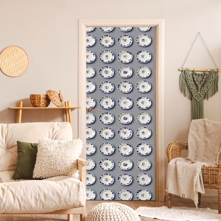 Deursticker - Borden - Bloemen - Blauw - Wit — 4