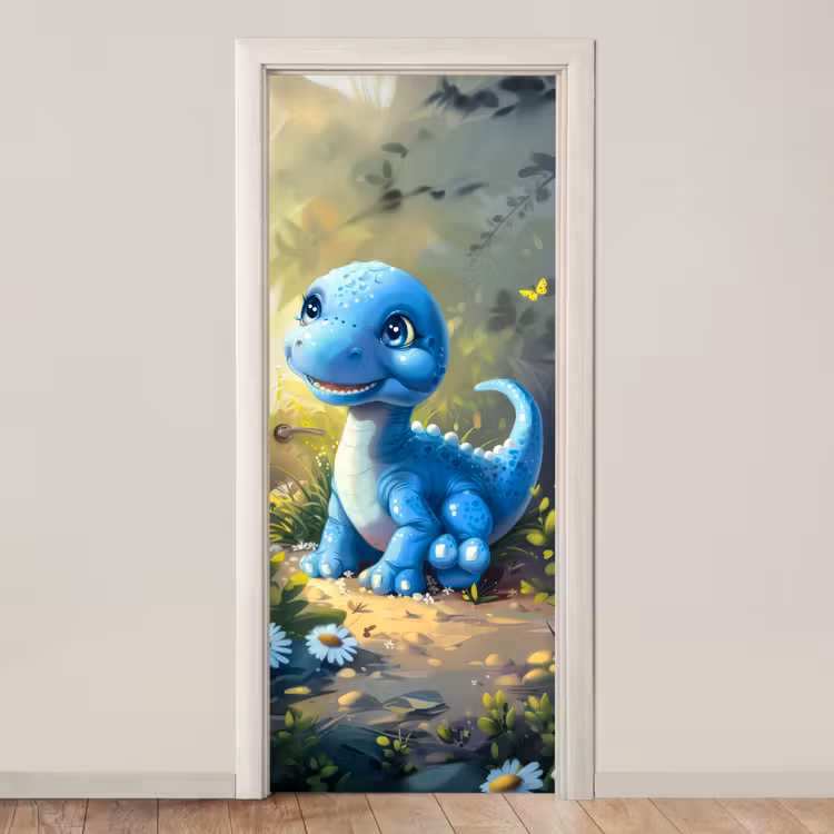 Deursticker - Dino - Blauw - Baby - Dinosaurus — 1