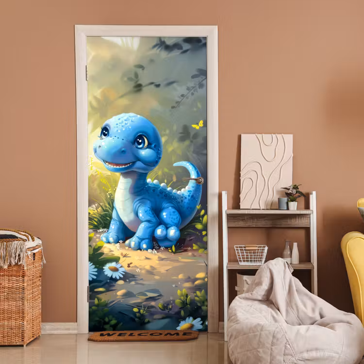 Deursticker - Dino - Blauw - Baby - Dinosaurus — 2