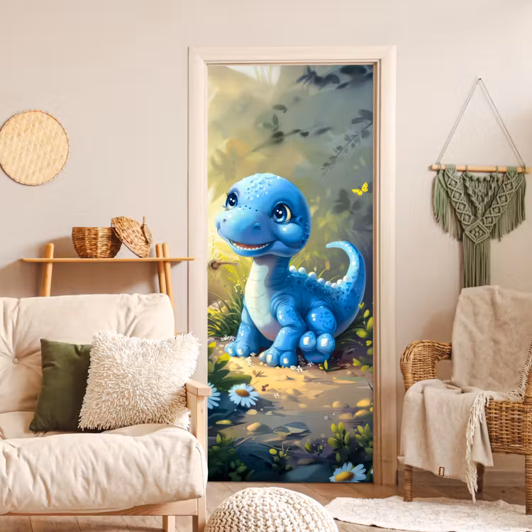 Deursticker - Dino - Blauw - Baby - Dinosaurus — 4