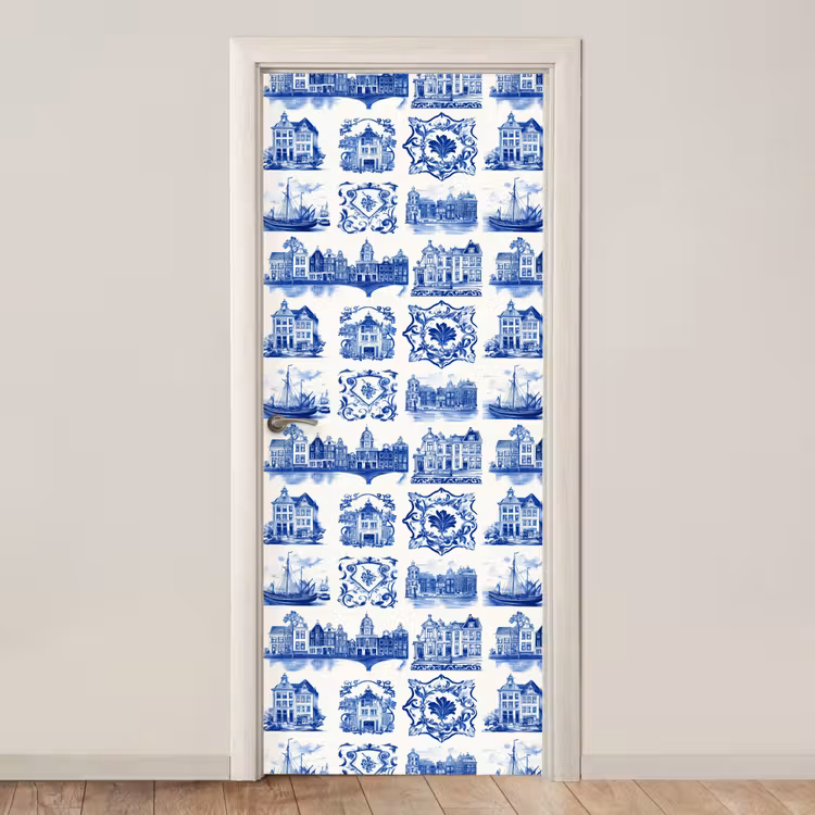 Deursticker - Huizen - Schepen - Blauw — 1