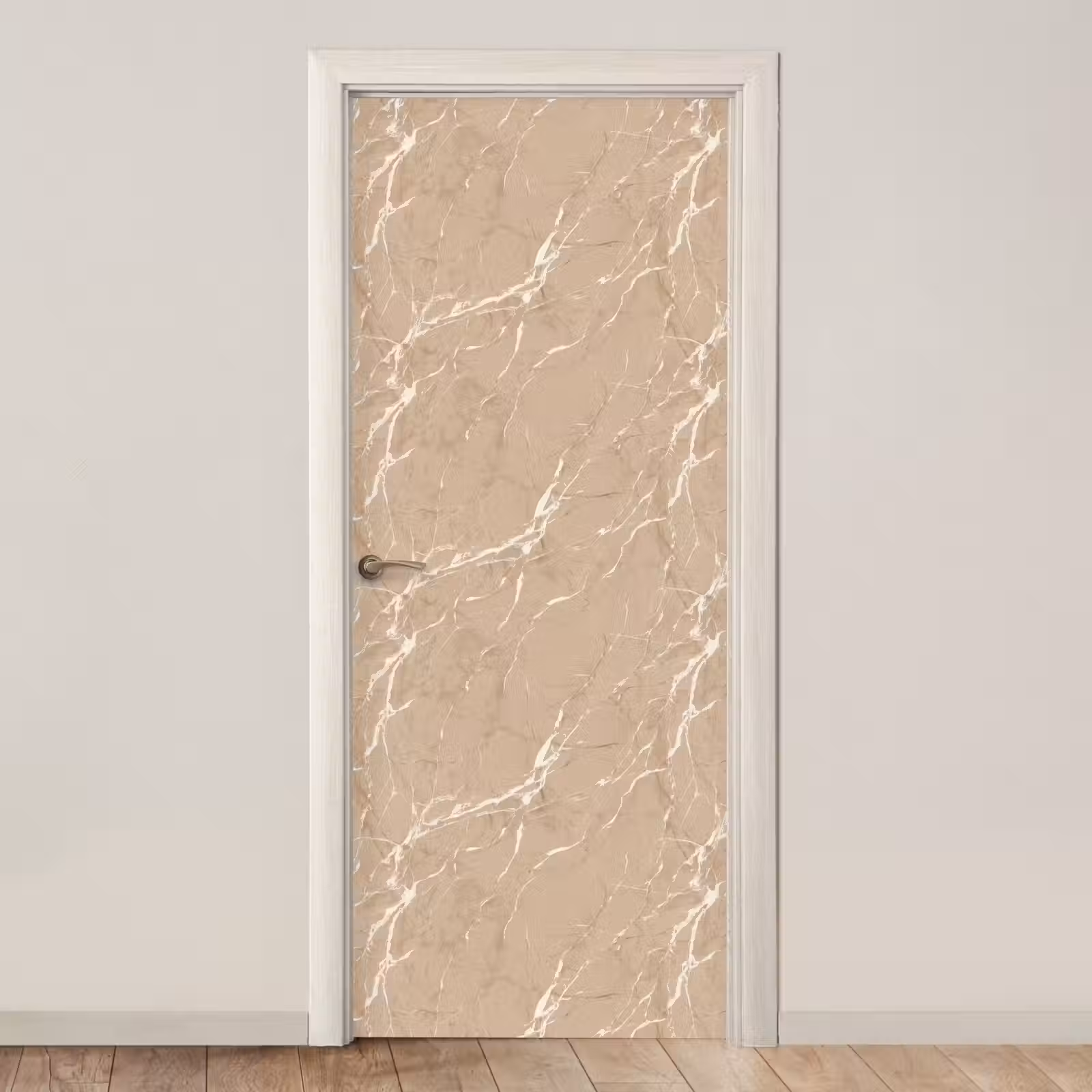 Deursticker - Beige - Marmer - Organisch - Wit — 1