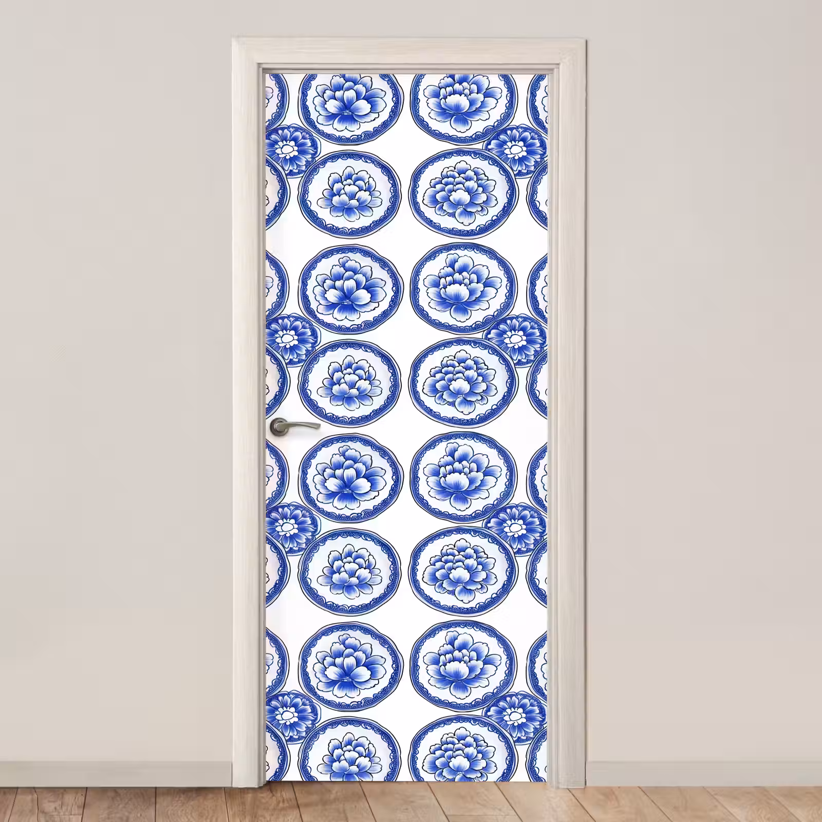 Deursticker - Cirkels - Bloemen - Blauw — 1